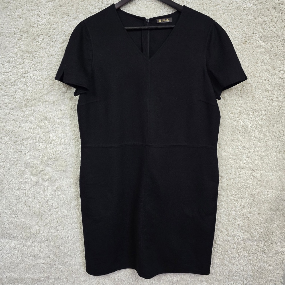Loro Piana Cashmere Short Sleeve Dress Womens 48 Black V-Neck Quiet Luxury